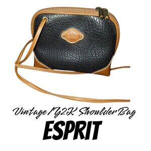Esprit Vintage Vegan Leather Black Brown Y2K Crossbody Classic Preppy Old Money